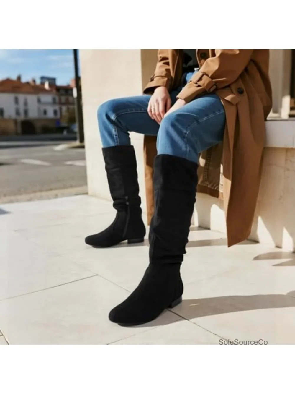 Faux Suede Knee High Pull On Winter Boots with Faux Fur Lining